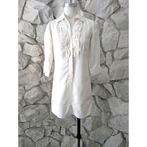 Vintage 2000s Tuxedo Style Silk Mini Dress Small 1970s Inspired Shirt Dress